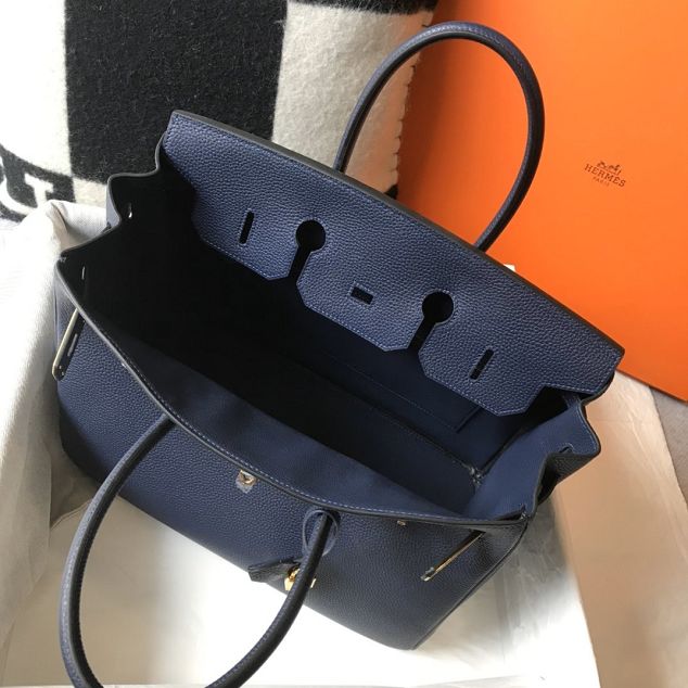 Hermes original togo leather birkin 30 bag H30-1 dark blue