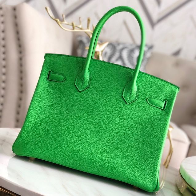 Hermes original togo leather birkin 25 bag H25-1 grass green