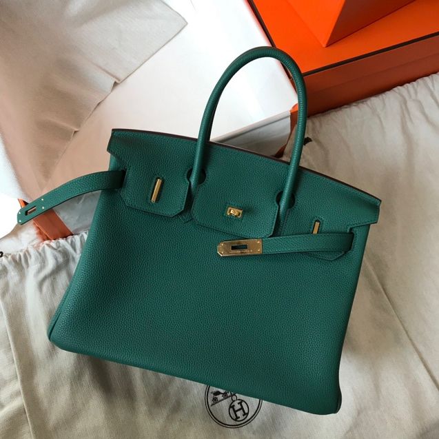 Hermes original togo leather birkin 35 bag H35-1 peacock green