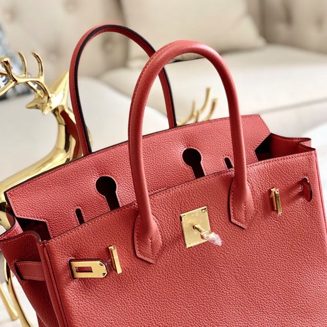 Hermes original togo leather birkin 25 bag H25-1 red bean