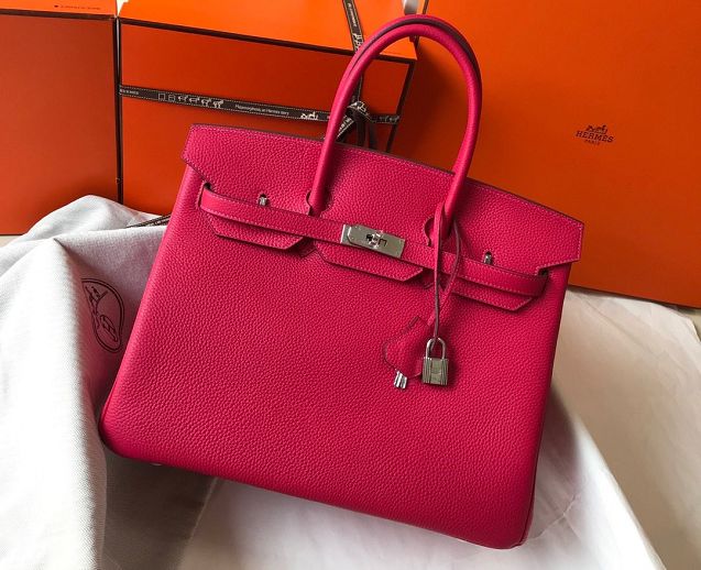 Hermes original togo leather birkin 25 bag H25-1 rose red