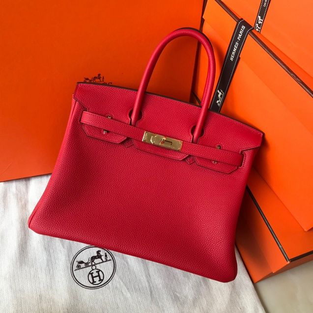 Hermes original togo leather birkin 25 bag H25-1 rouge garance