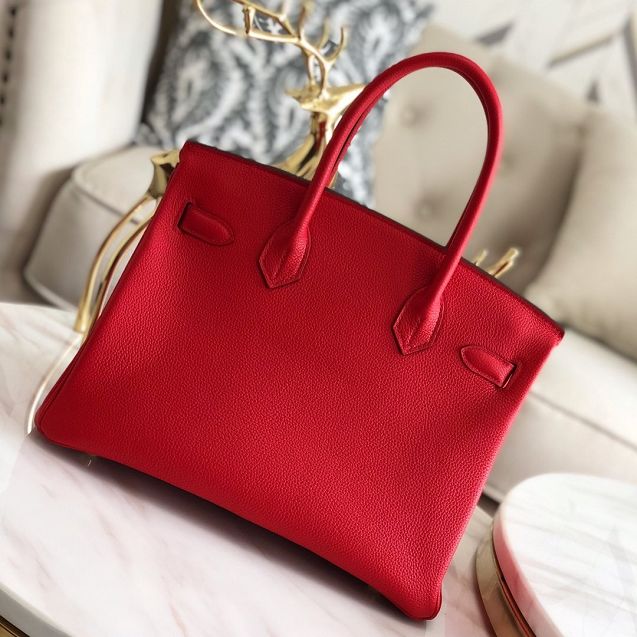 Hermes original togo leather birkin 25 bag H25-1 rouge tomate