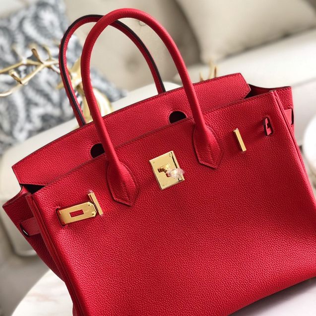 Hermes original togo leather birkin 25 bag H25-1 rouge tomate