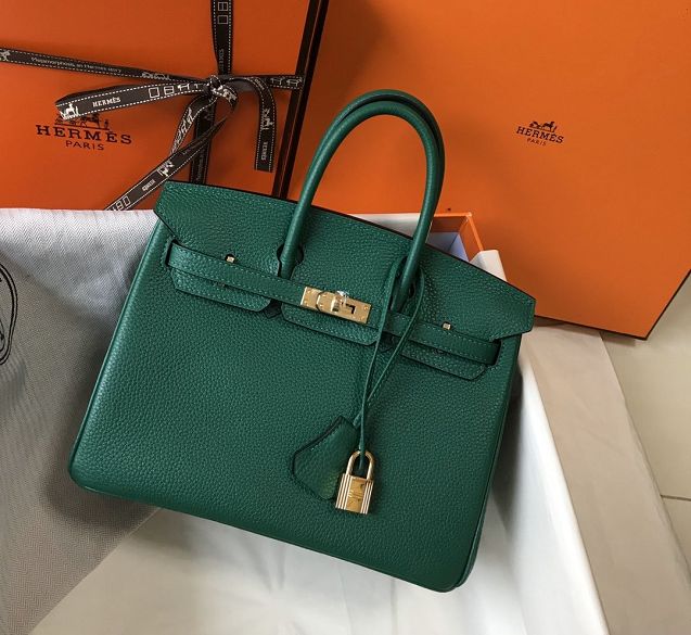 Hermes original togo leather birkin 25 bag H25-1 vert fonce