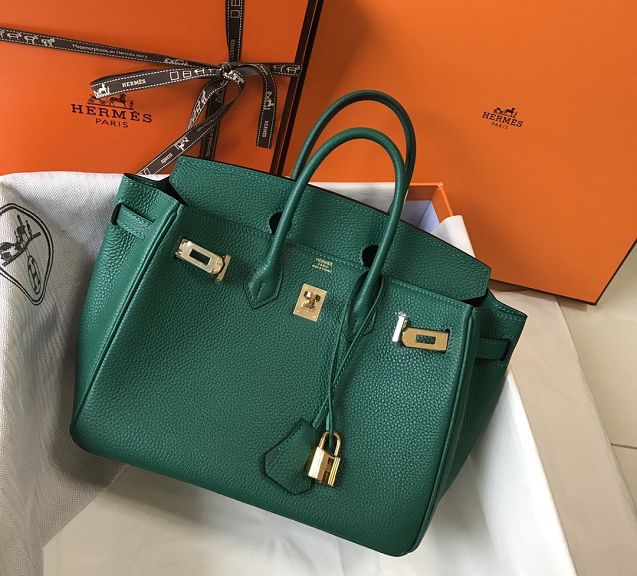 Hermes original togo leather birkin 30 bag H30-1 vert fonce