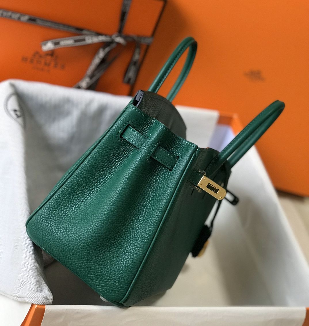 Hermes original togo leather birkin 30 bag H30-1 vert fonce