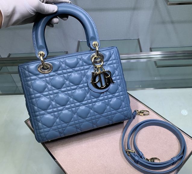 Dior original lambskin lady dior bag 44551 blue