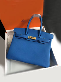 Hermes original togo leather birkin 30 bag H30-1 blue hydra