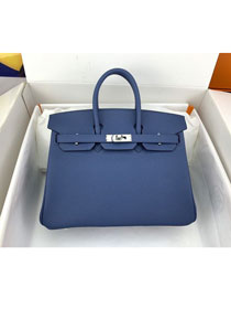 Hermes original togo leather birkin 25 bag H25-1 agate blue