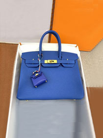 Hermes original togo leather birkin 25 bag H25-1 blue zellige