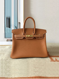 Hermes original togo leather birkin 25 bag H25-1 gold brown