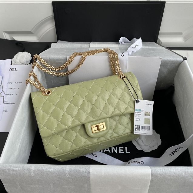 CC original aged calfskin 2.55 flap handbag A37586 light green