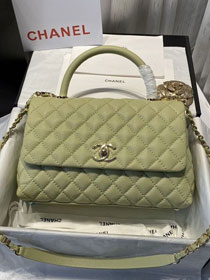 CC original grained calfskin large coco handle bag A92991 light green