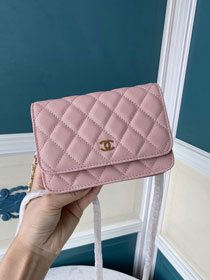 CC original grained calfskin mini wallet on chain AP1649 pink