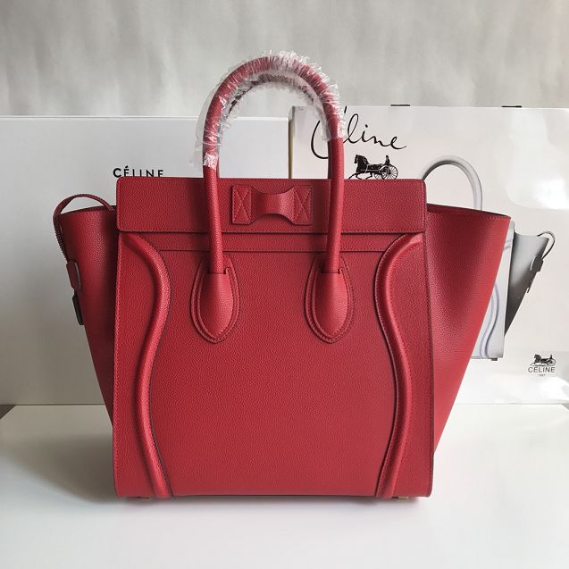 Celine original grained calfskin mini luggage handbag 189213 red