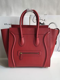 Celine original smooth calfskin mini luggage handbag 189213 red