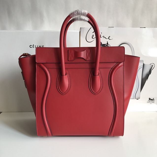 Celine original smooth calfskin mini luggage handbag 189213 red