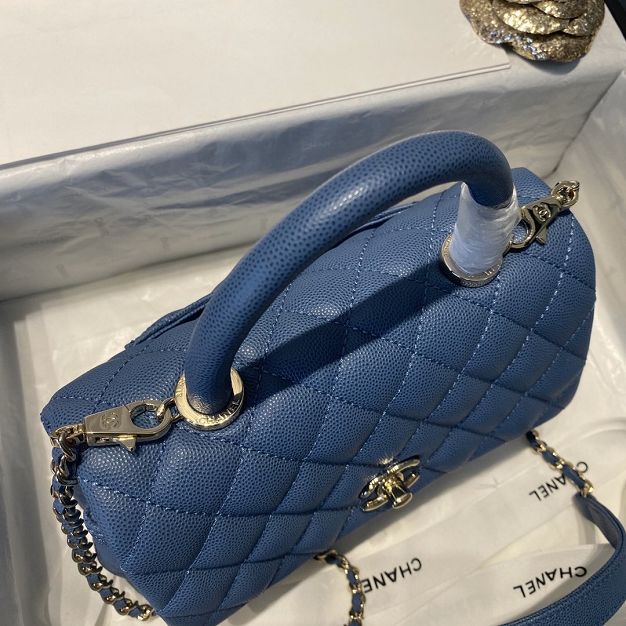 CC original grained calfskin small coco handle bag A92990 blue