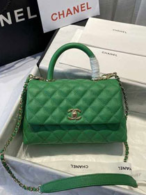 CC original grained calfskin small coco handle bag A92990 green