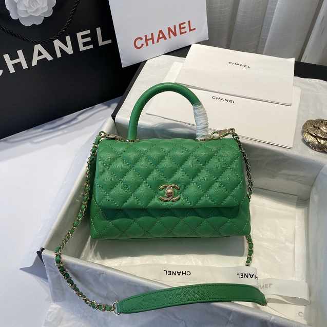 CC original grained calfskin small coco handle bag A92990 green