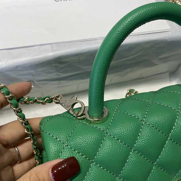 CC original grained calfskin small coco handle bag A92990 green