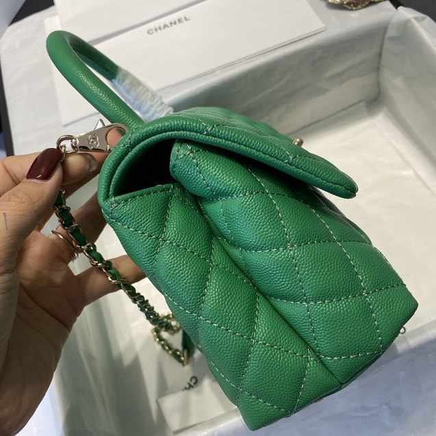 CC original grained calfskin small coco handle bag A92990 green