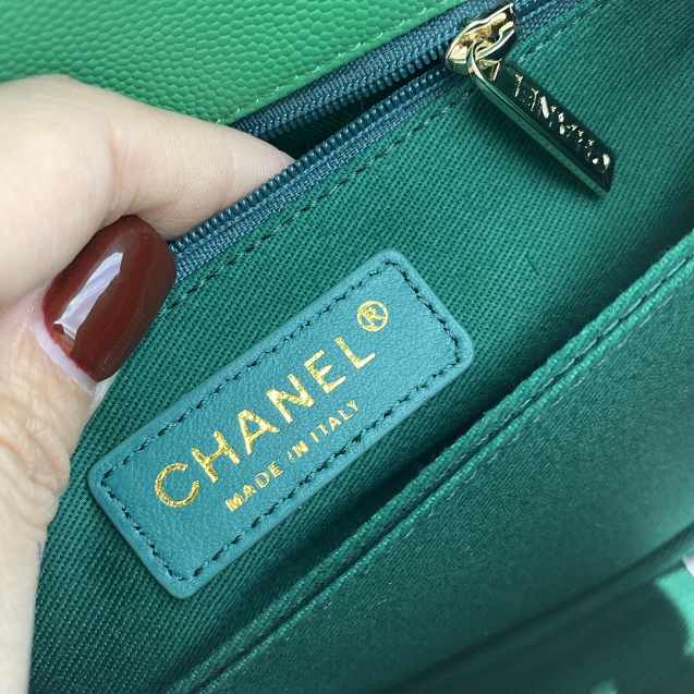 CC original grained calfskin small coco handle bag A92990 green