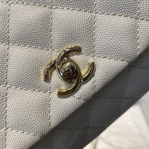 CC original grained calfskin coco top handle mini flap bag AS2215 white
