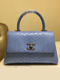 CC original phython leather small coco handle bag A92990 blue