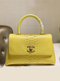 CC original phython leather small coco handle bag A92990 yellow