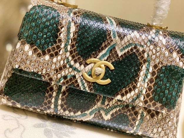 CC original python leather small coco handle bag A92990 grey&green