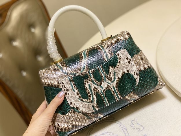 CC original python leather small coco handle bag A92990 grey&green