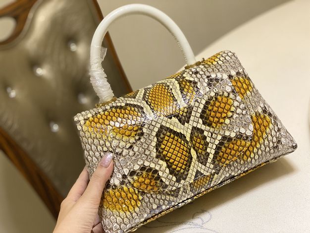 CC original python leather small coco handle bag A92990 grey&yellow