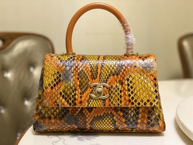 CC original python leather small coco handle bag A92990 yellow