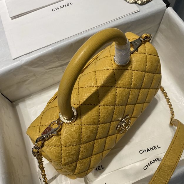 CC original grained calfskin small coco handle bag A92990-2 yellow