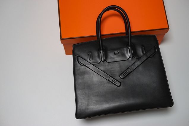 Hermes handmade original calfskin shadow birkin bag BK0037 black