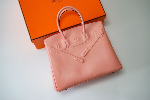 Hermes handmade original calfskin shadow birkin bag BK0037 pink