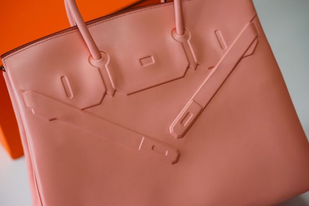 Hermes handmade original calfskin shadow birkin bag BK0037 pink
