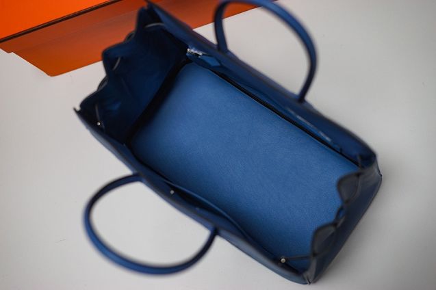 Hermes handmade original canvas&calfskin shadow birkin bag BK0037 blue
