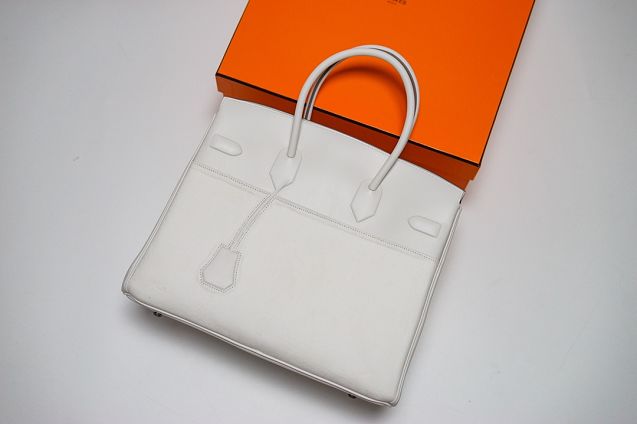 Hermes handmade original canvas&calfskin shadow birkin bag BK0037 white