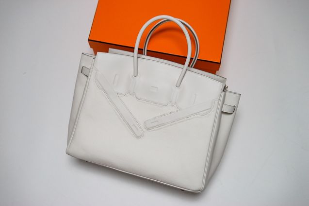 Hermes handmade original canvas&calfskin shadow birkin bag BK0037 white