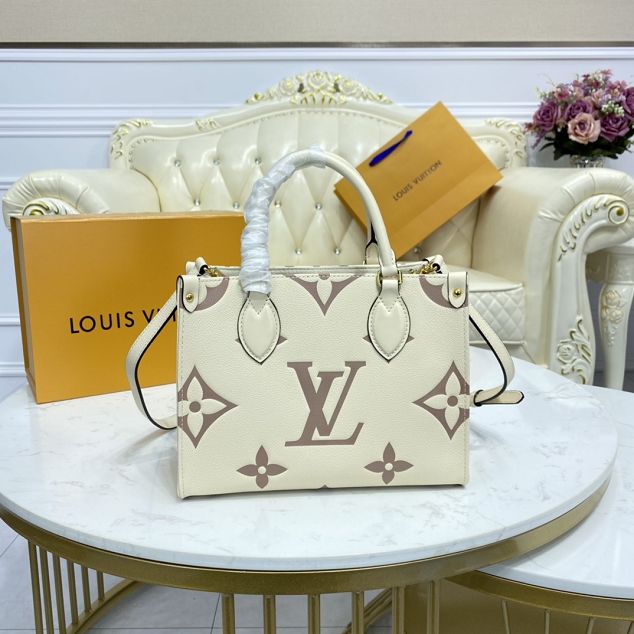 Louis vuitton original embossed calfskin onthego pm M45658 white