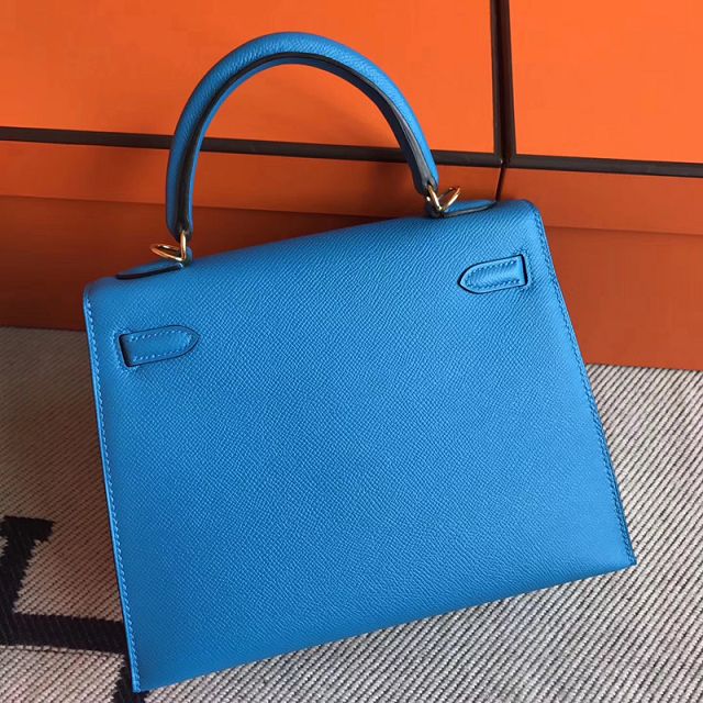 Hermes original epsom leather kelly 28 bag K28-2 blue zanzibar