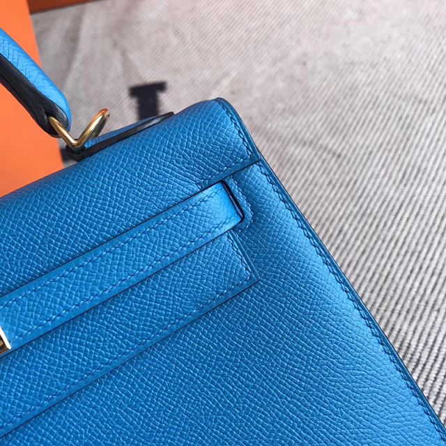 Hermes original epsom leather kelly 28 bag K28-2 blue zanzibar