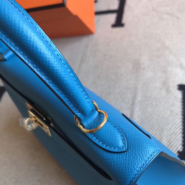 Hermes original epsom leather kelly 25 bag K25-1 blue zanzibar