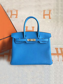 Hermes original togo leather birkin 25 bag H25-1 blue zanzibar
