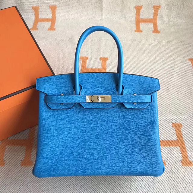 Hermes original togo leather birkin 25 bag H25-1 blue zanzibar