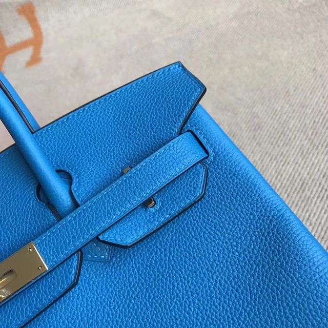 Hermes original togo leather birkin 25 bag H25-1 blue zanzibar