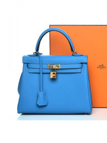 Hermes original togo leather kelly 28 bag K28-1 blue zanzibar